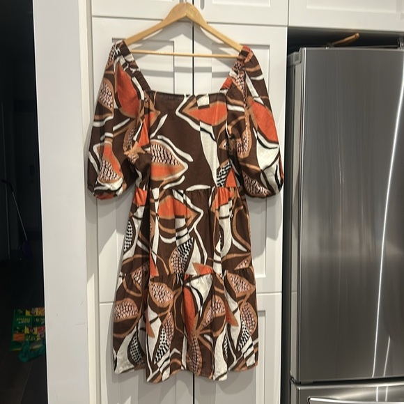 Mlle Gabrielle Tiered Tribal 100% Cotton Dress Smocked Back Flowy Tunic Dress - Picture 12 of 13